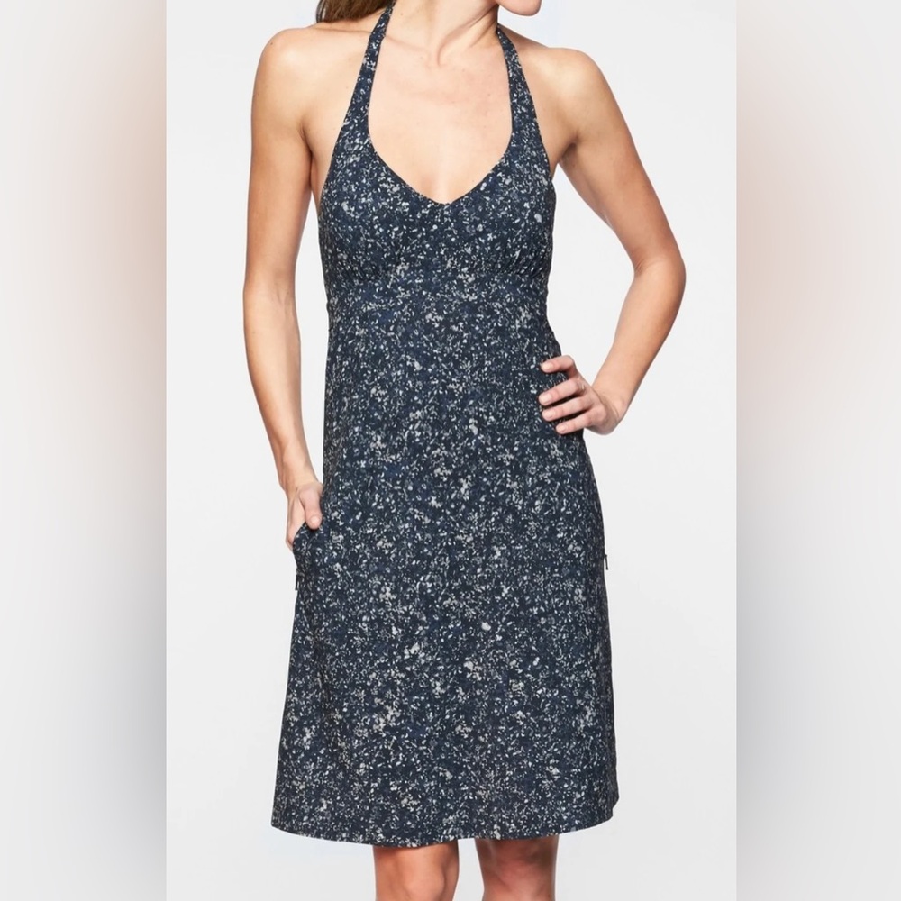 Athleta Pack Everywhere Blue Black Sakura Halter Dress, 2, MSRP $89
